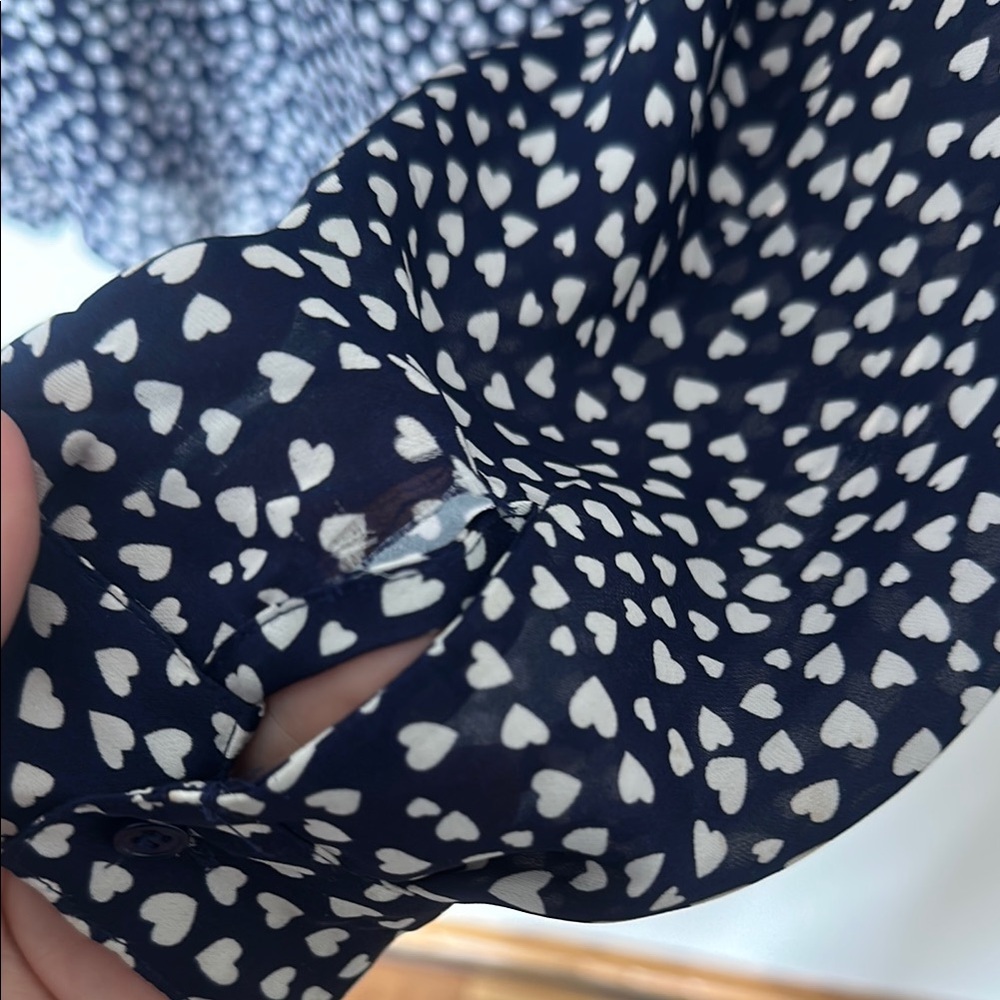 Joie Navy and White Heart Silk Blouse - Picture 9 of 9
